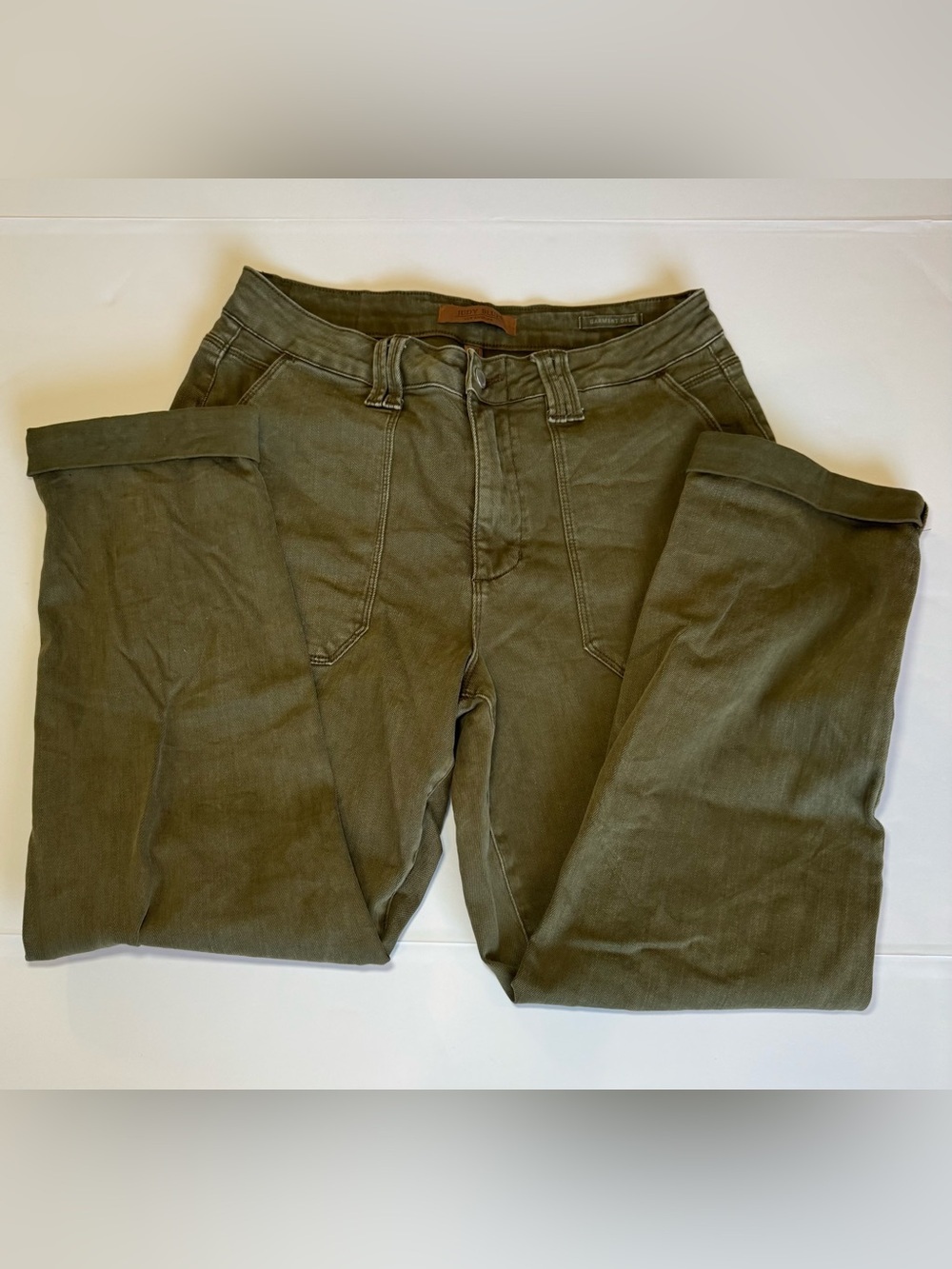 Judy Blue High Waist Aurora Weekender Garment Dyed Cuffed Jeans Green 14W